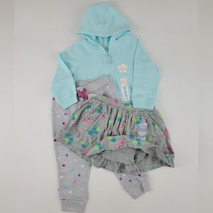 Baby Blue Softest Hoodie Jacket and Gray Pants And Skirt Set